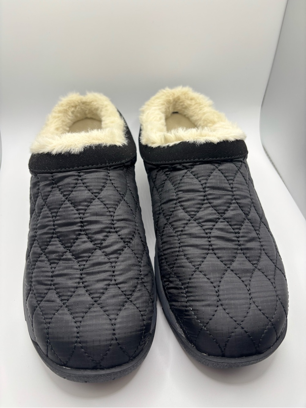 Easy Spirit Wimmy Faux-Fur Trim Women’s Slip On Mules Black Size 6W New